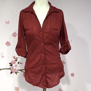 Almost Famous Buttons Down Copper Red Shirt Women's Blouse Size S Worn Once !